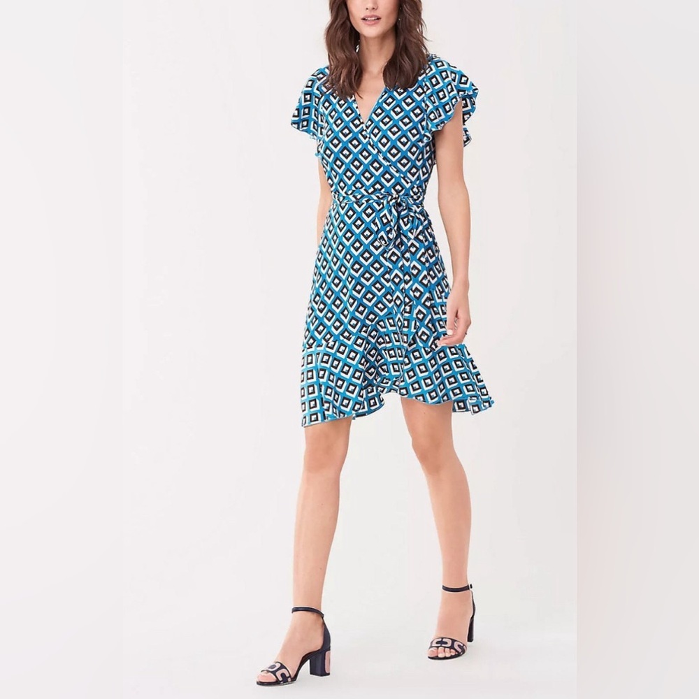 Diane von Furstenberg Avaya Ruffled Crepe Wrap Dress- Size M - Picture 1 of 11